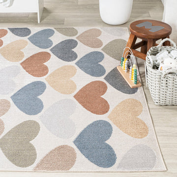 Dila Modern Hearts Geometric Machine-washable Area Rug